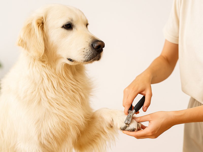 Nagels van een hond worden geknipt